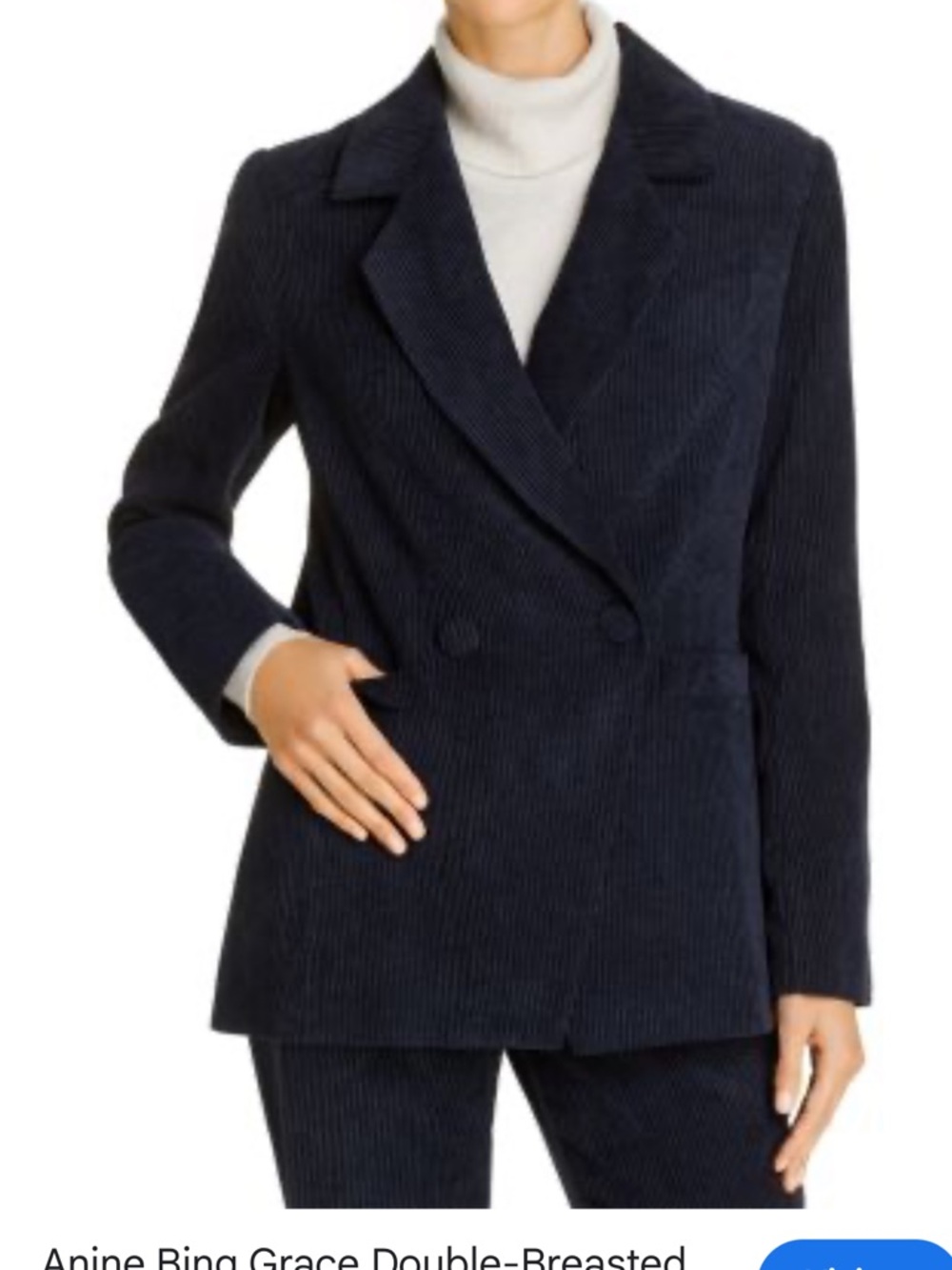 Anine Bing Grace Double-Breasted Corduroy Blazer Jacket - Navy